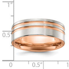 Chisel Titanium Brushed and Polished Rose IP-plated Stripes 8mm Band
