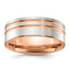 Chisel Stripe Wedding Band in Rose-Tone Titanium, 8mm Brushed & Polished, Size 8–13 - Sophia Jewelers