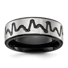 Chisel Titanium Brushed Black IP-plated Heartbeat 8mm Band