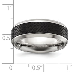 Chisel Titanium Polished Black IP-plated Textured Center 8mm Band