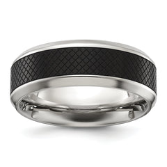 Chisel Titanium Polished Black IP-plated Textured Center 8mm Band