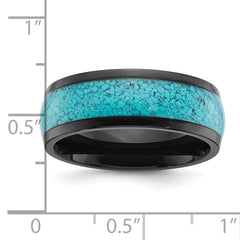 Chisel Titanium Polished Black IP-plated with Imitation Turquoise Inlay 8mm Band