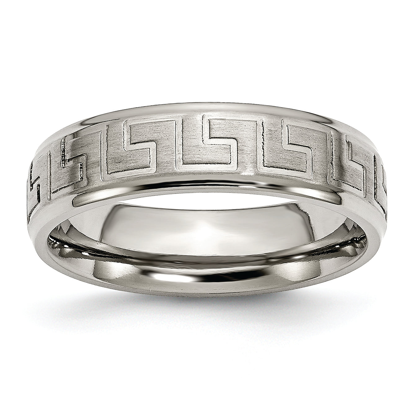 Titanium Ridged Edge Greek Key Design 6mm Satin/Polished Band