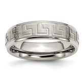 Titanium Ridged Edge Greek Key Design 6mm Satin/Polished Band
