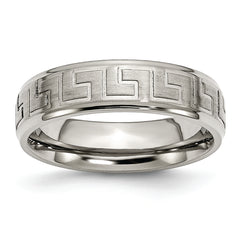 Titanium Ridged Edge Greek Key Design 6mm Satin/Polished Band