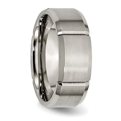 Chisel Titanium Brushed and Polished 8mm Grooved Beveled Edge Band