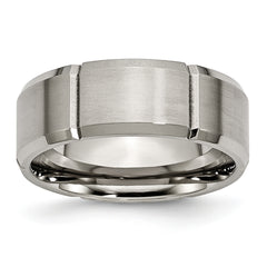 Chisel Titanium Brushed and Polished 8mm Grooved Beveled Edge Band