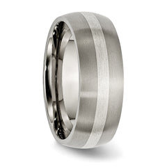 Chisel Titanium Brushed with Sterling Silver Inlay 8mm Band