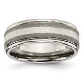 Chisel Titanium Polished with Sterling Silver Inlay Stone Finish Center Grooved Band