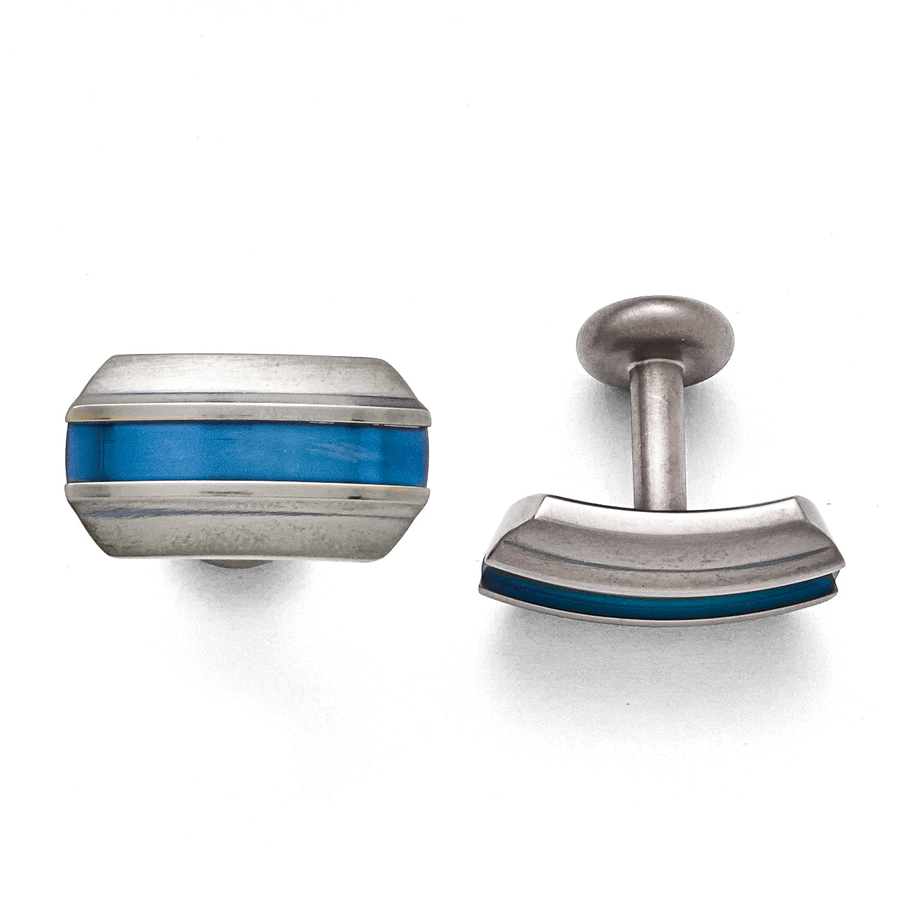 Titanium Grey Ti Brushed Blue Anodized Stripe Cufflinks