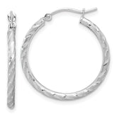 14k White Gold Polished and Satin D/C 2.00mm Hoop Earrings
