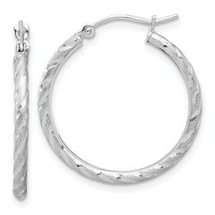 14k White Gold Polished and Satin D/C 2.00mm Hoop Earrings