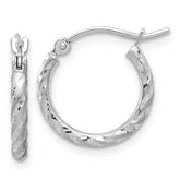 14k White Gold Polished and Satin D/C 2.00mm Hoop Earrings