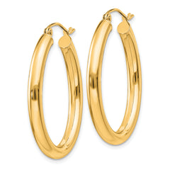 14k Polished 3.5mm Oval Tube Hoop Earrings