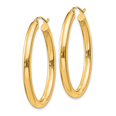 14k Polished 3.5mm Oval Tube Hoop Earrings