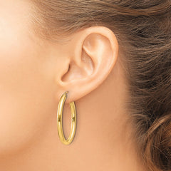 14k Polished 3.5mm Oval Tube Hoop Earrings