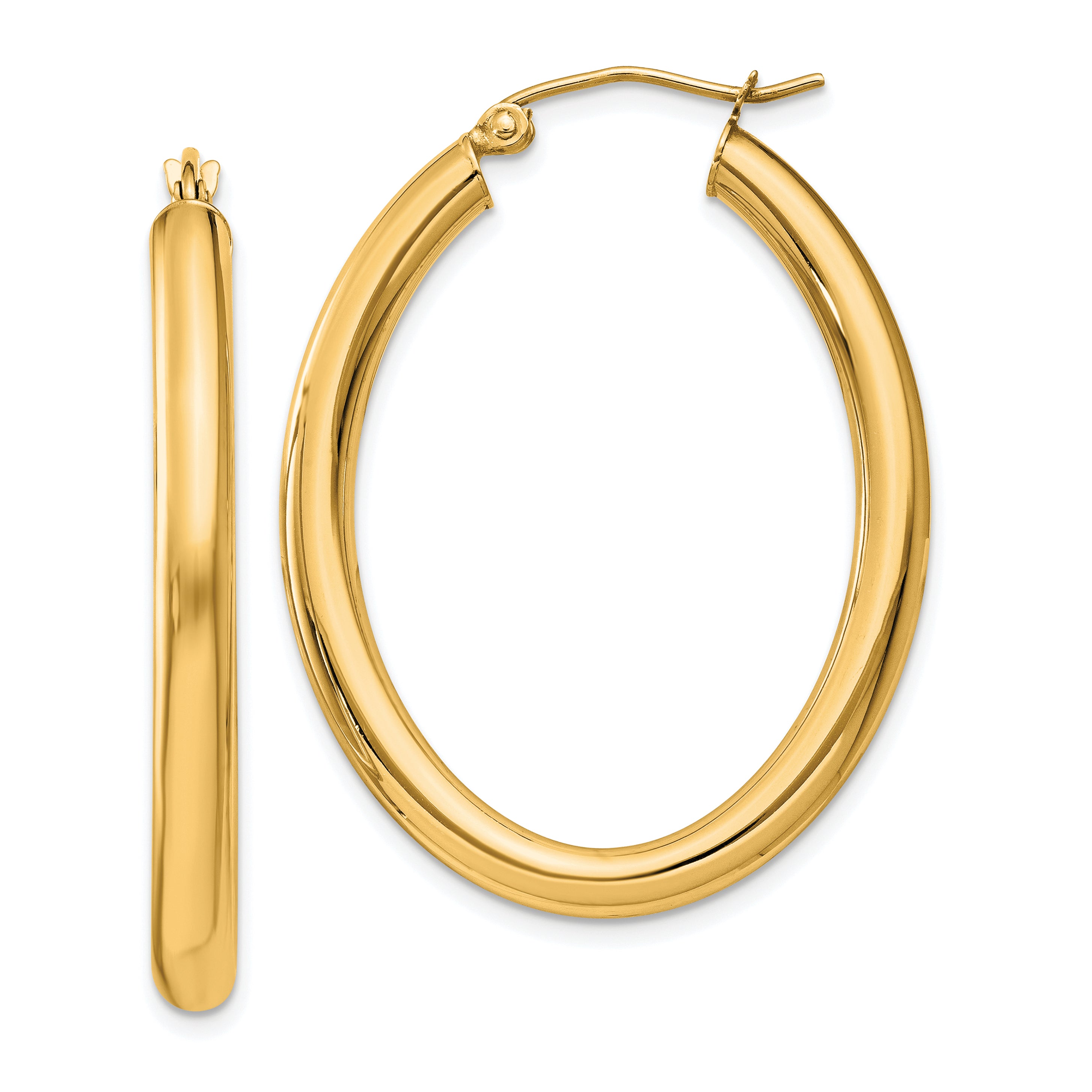 14k Polished 3.5mm Oval Tube Hoop Earrings