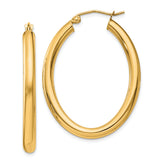 14k Polished 3.5mm Oval Tube Hoop Earrings