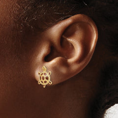 14K Sea Turtle W/Spiny Brown Enamel Shell Earrings