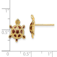 14K Sea Turtle W/Spiny Brown Enamel Shell Earrings