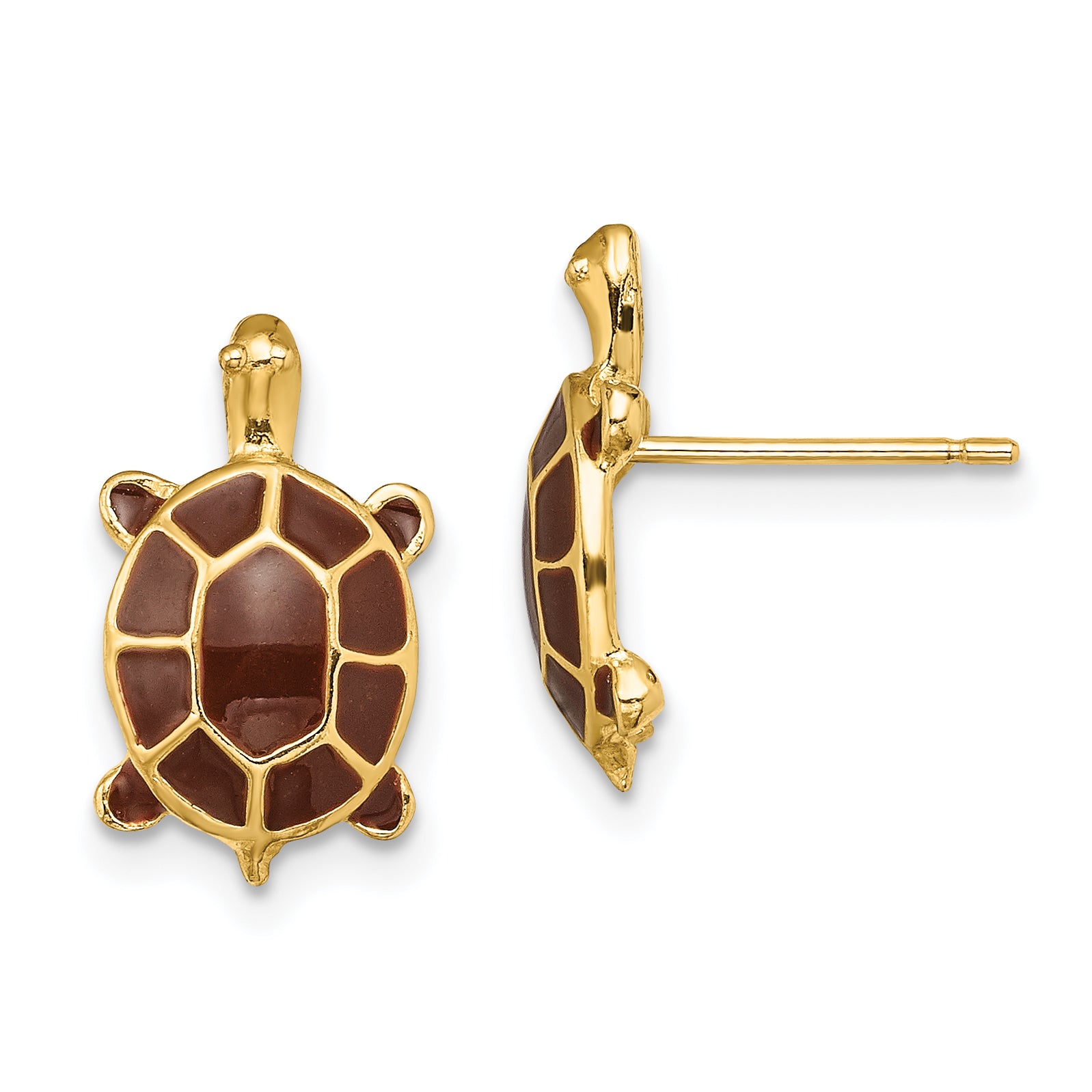 14K w/ Brown Enamel Sea Turtle Post Earrings