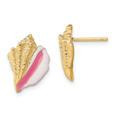 14K White and Pink Enamel Conch Shell Post Earrings