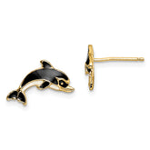 14K White and Black Enamel Dolphin Post Earrings