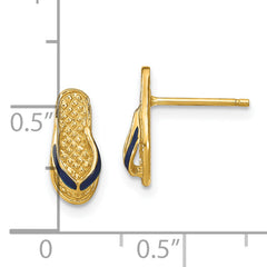 14k 3D W/ Blue Enamel Single Flip-Flop Post Earrings