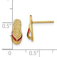 14k 3D W/ Fuschia Enamel Single Flip-Flop Post Earrings