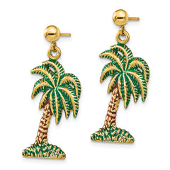 14K w/ Enamel Palm Tree Dangle Earrings