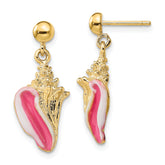 14K White and Pink Enamel Conch Shell Dangle Earrings