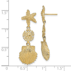 14K Starfish, Sand Dollar ,Scallop Shell Dangle Earrings
