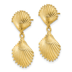 14K Polished Scallop Shell Dangle Earrings