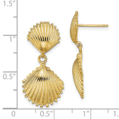 14K Polished Scallop Shell Dangle Earrings