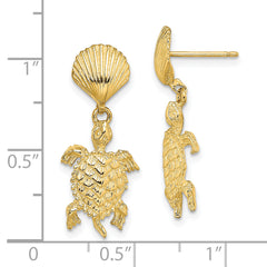 14K Shell and Sea Turtle Dangle Earrings