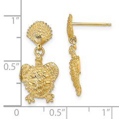 14K Shell and Turtle Post Dangle Earrings