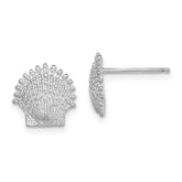 14K White Gold Beaded Scallop Shell Post Earrings