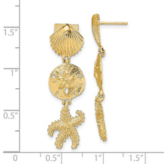 14K Shell, Sand Dollar ,Starfish Post Dangle Earrings