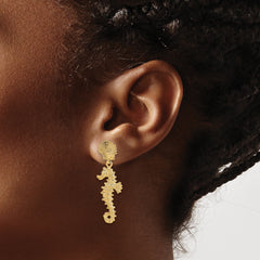 14K Seahorse Dangling From Shell Earrings