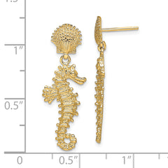 14K Seahorse Dangling From Shell Earrings