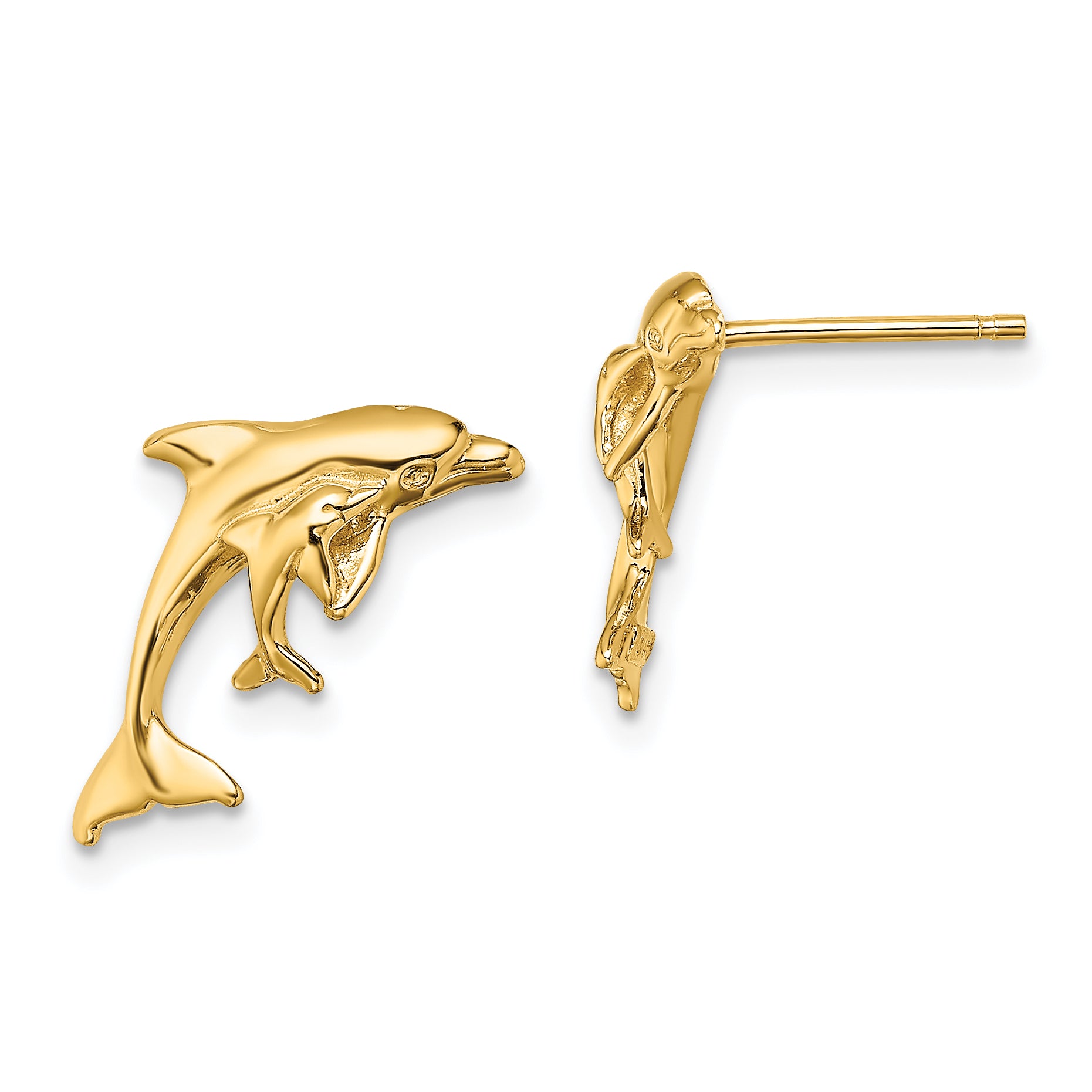 14K Polished Dolphin and Baby Post Earrings