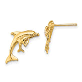 14K Polished Dolphin and Baby Post Earrings