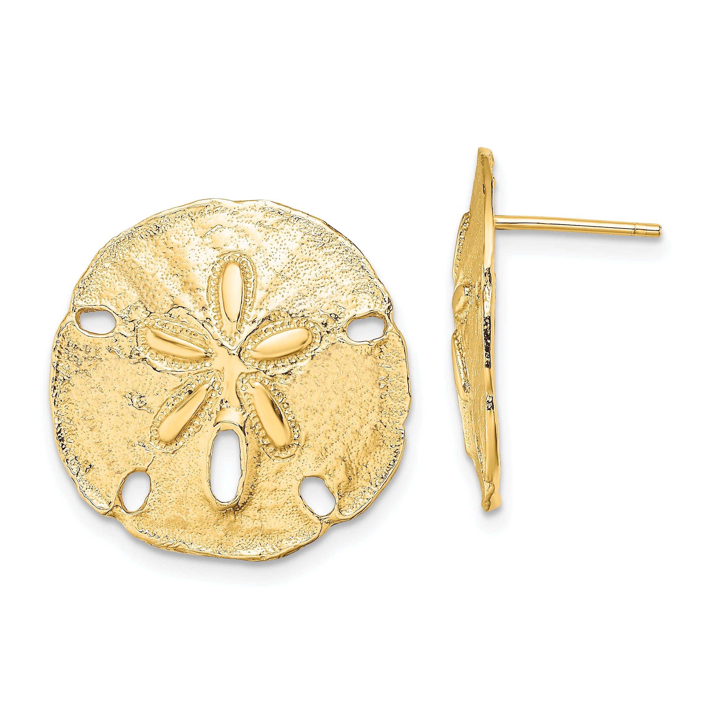14K Polished Sand Dollar Post Earrings