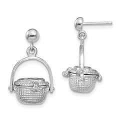 14K White Gold 3-D Nantucket Basket Dangle Earrings