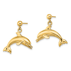 14K Jumping Dolphin Dangle Earrings