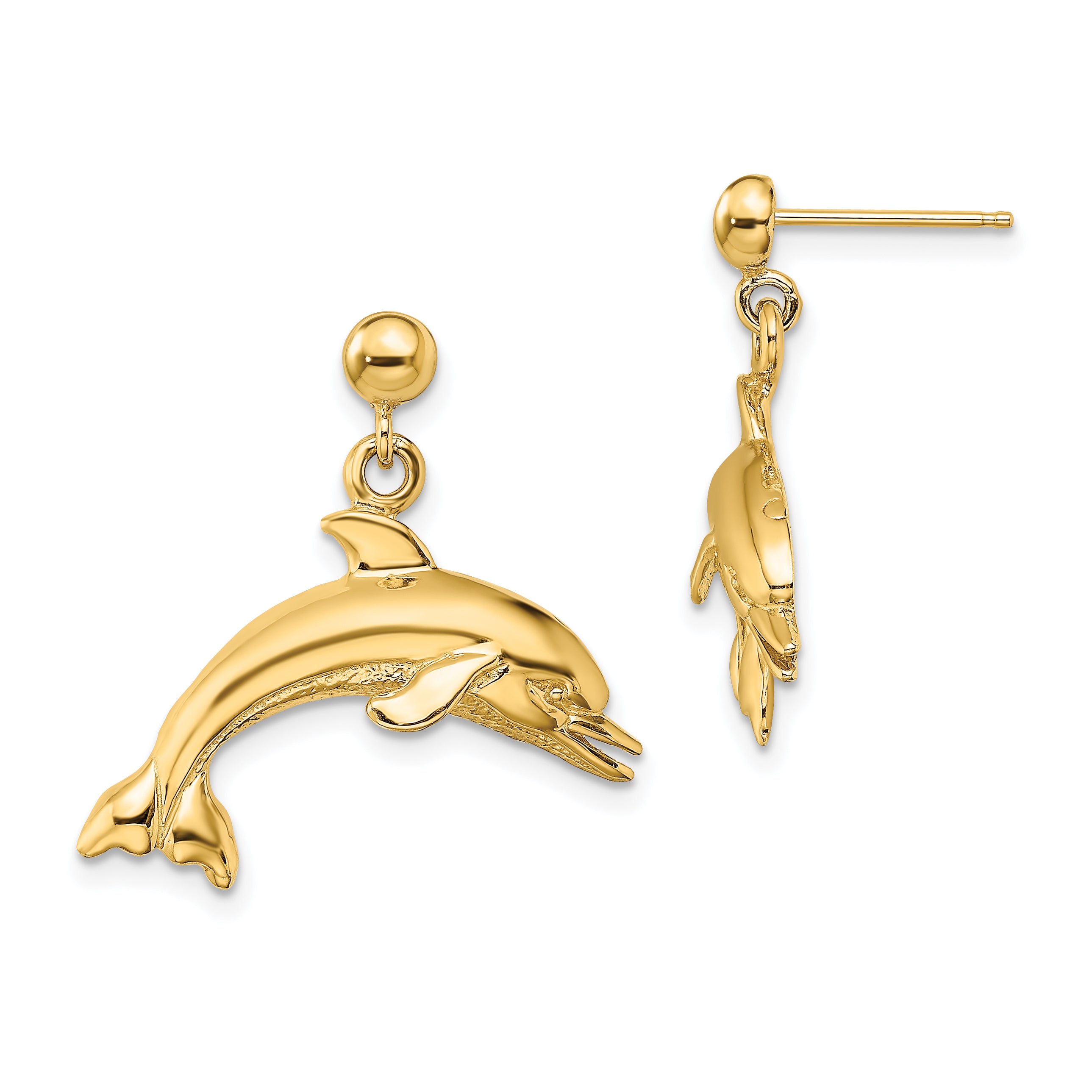 14K Jumping Dolphin Dangle Earrings