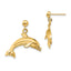 Jumping Dolphin Dangle Earrings in 14K Yellow Gold, 24mm - Sophia Jewelers