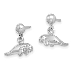14K White Gold 3-D Polished Mini Manatee Dangle Earrings