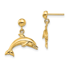 14K Jumping Dolphin Dangle Earrings