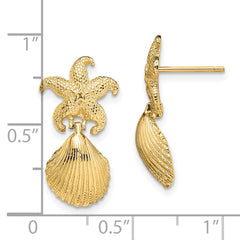 14K Starfish /Scallop Shell Dangle Earrings
